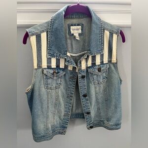 Blue Denim Vest with Cream Stripes